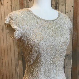 Vintage White Beaded Long Gown Size 2-4 womens